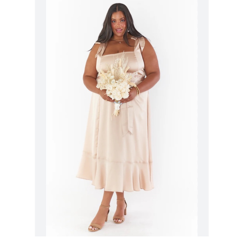 Show me your mumu Clair midi dress in champagne satin